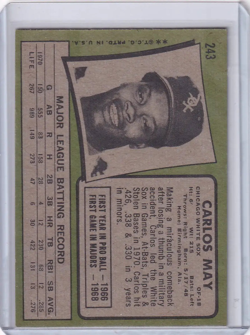 1971 Topps Baseball #243 Carlos May - Chicago White Sox