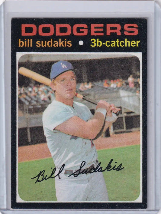 1971 Topps Baseball card of Bill Sudakis in batting pose for Los Angeles Dodgers