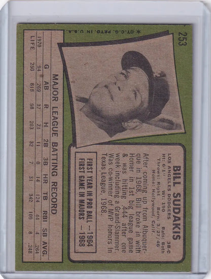 Vintage 1971 Topps Baseball card of Bill Sudakis from the Los Angeles Dodgers