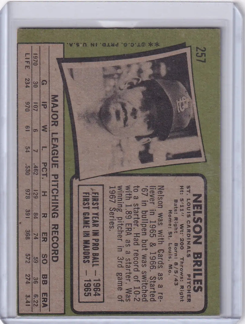 Vintage Topps Baseball card featuring Nelson Briles of the St. Louis Cardinals