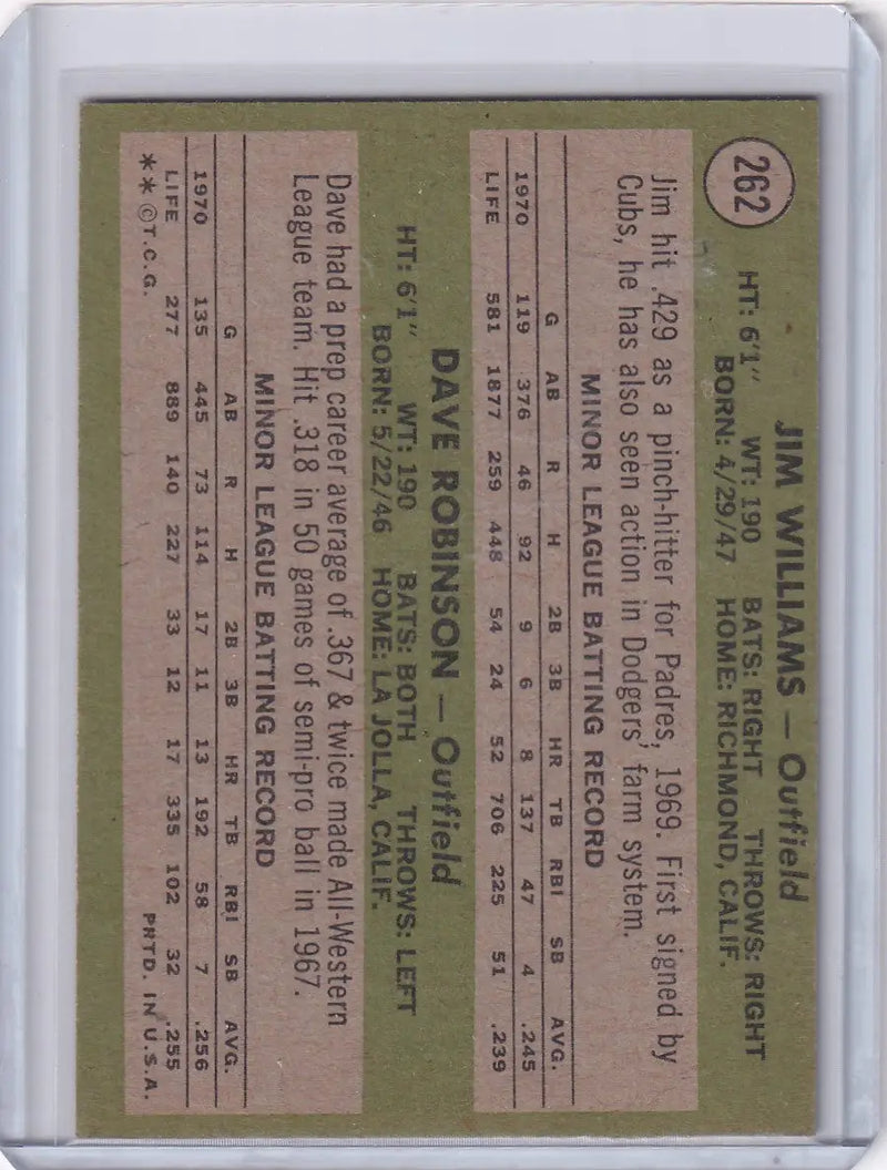 1971 Topps Baseball #262 Padres Rookies - Jim Williams / Dave Robinson RC