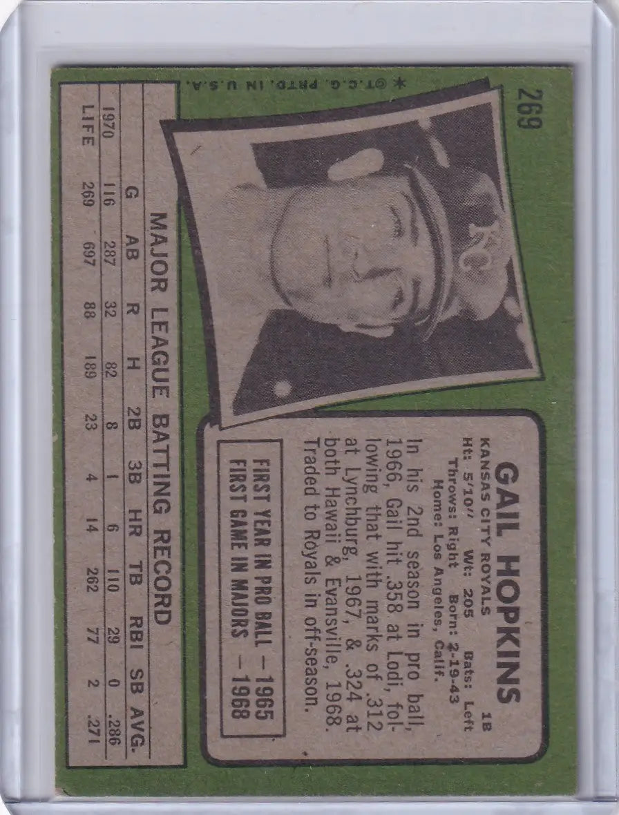 1971 Topps Baseball #269 Gail Hopkins - Kansas City Royals