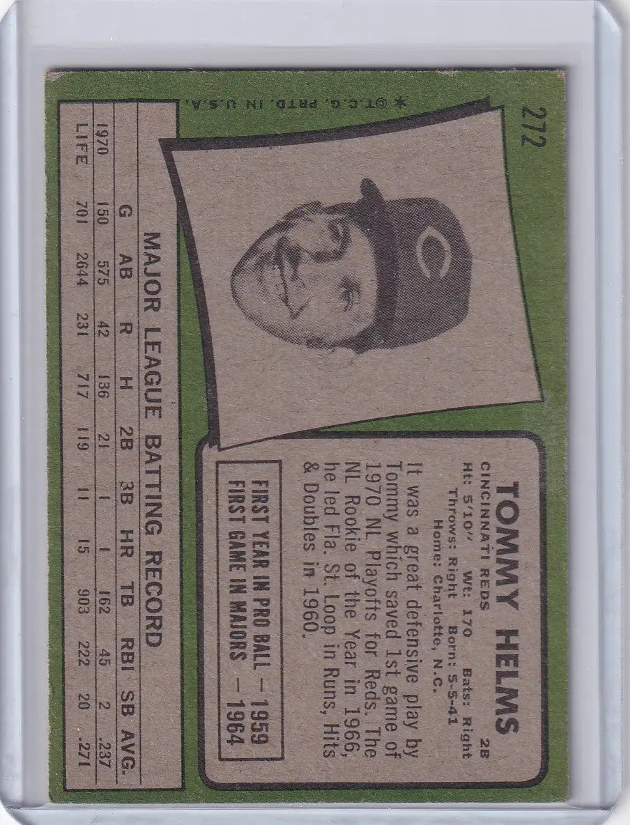 1971 Topps Baseball #272 Tommy Helms - Cincinnati Reds