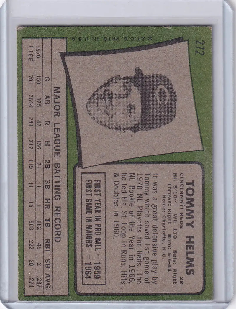 1971 Topps Baseball #272 Tommy Helms - Cincinnati Reds