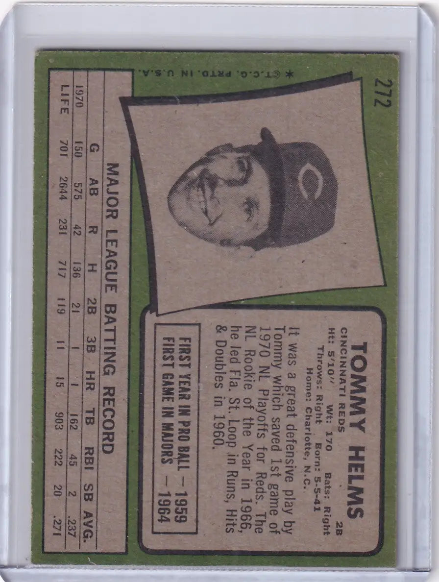 1971 Topps Baseball #272 Tommy Helms - Cincinnati Reds