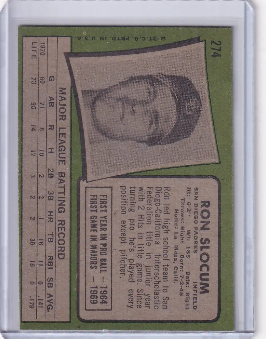 1971 Topps Baseball #274 Ron Slocum - San Diego Padres