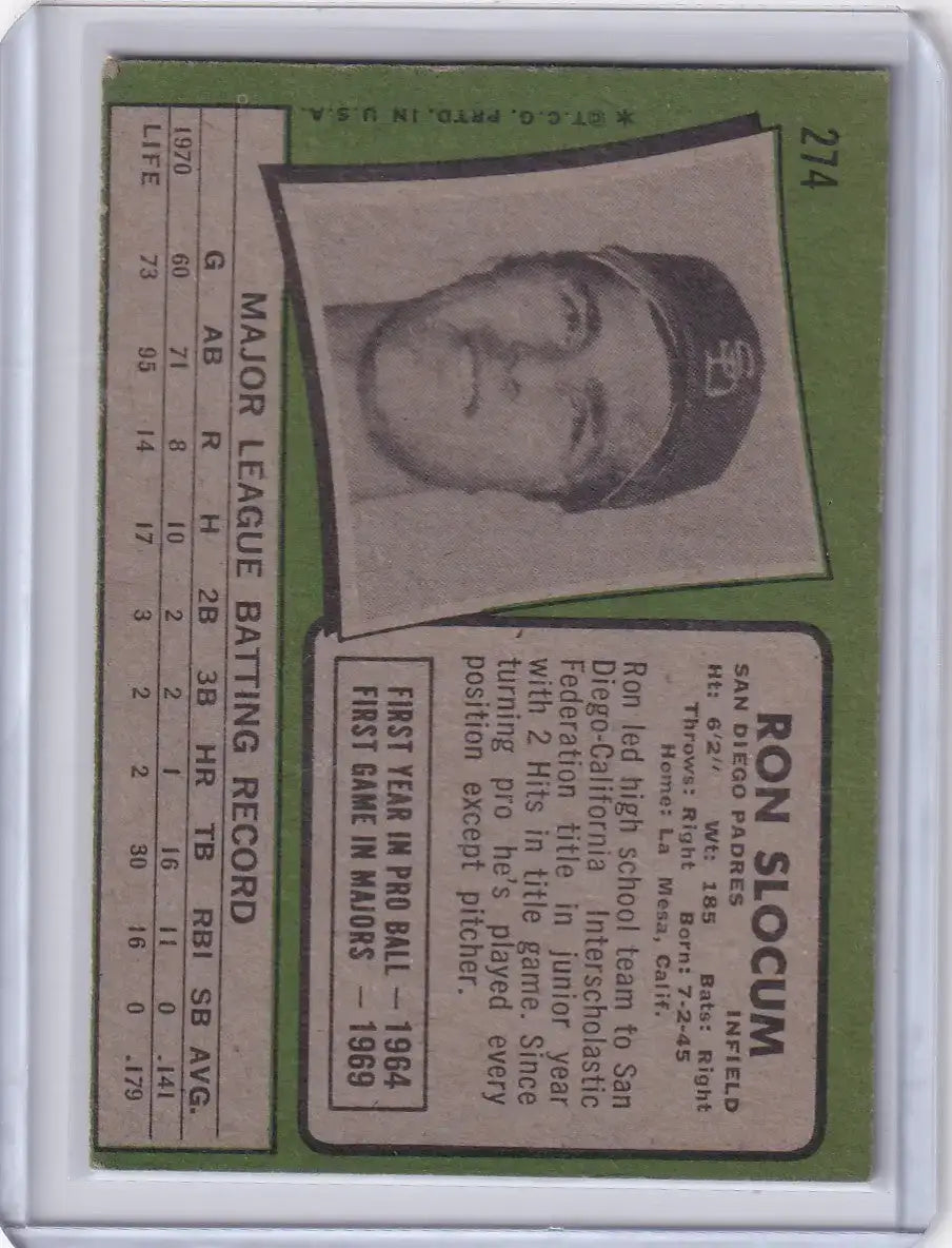 1971 Topps Baseball #274 Ron Slocum - San Diego Padres