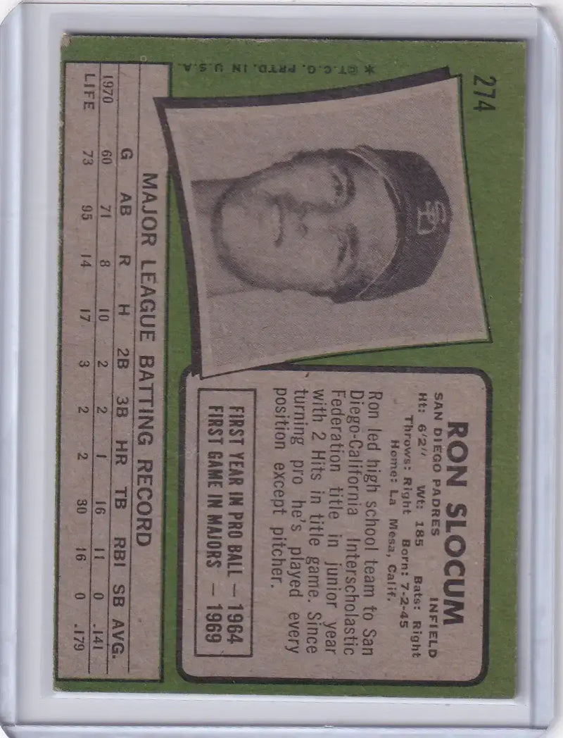 1971 Topps Baseball #274 Ron Slocum - San Diego Padres