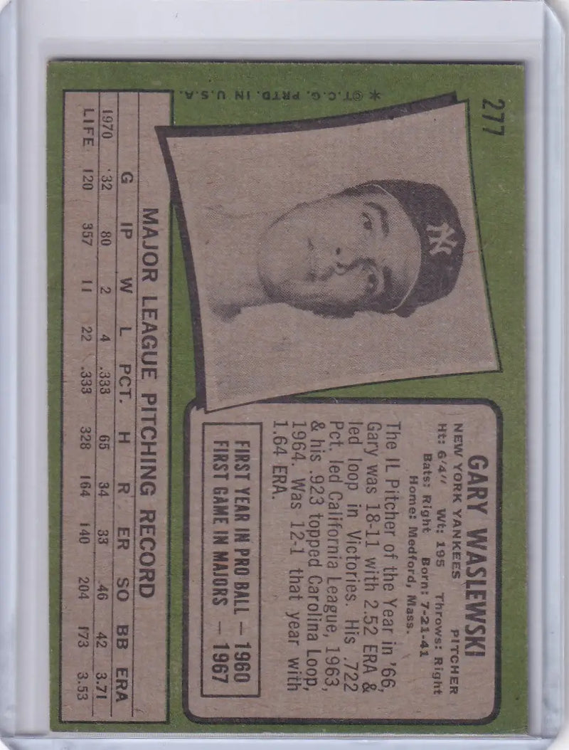 1971 Topps Baseball #277 Gary Waslewski - New York Yankees