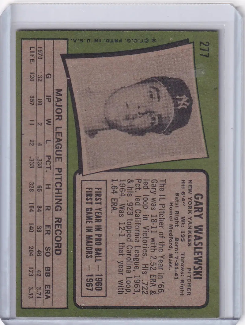 1971 Topps Baseball #277 Gary Waslewski - New York Yankees