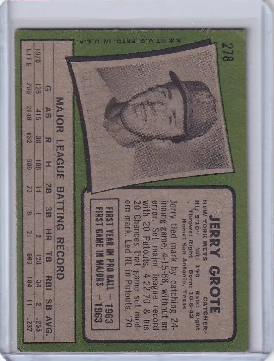 Vintage Jerry Grote Topps Baseball card featuring the New York Mets from 1971