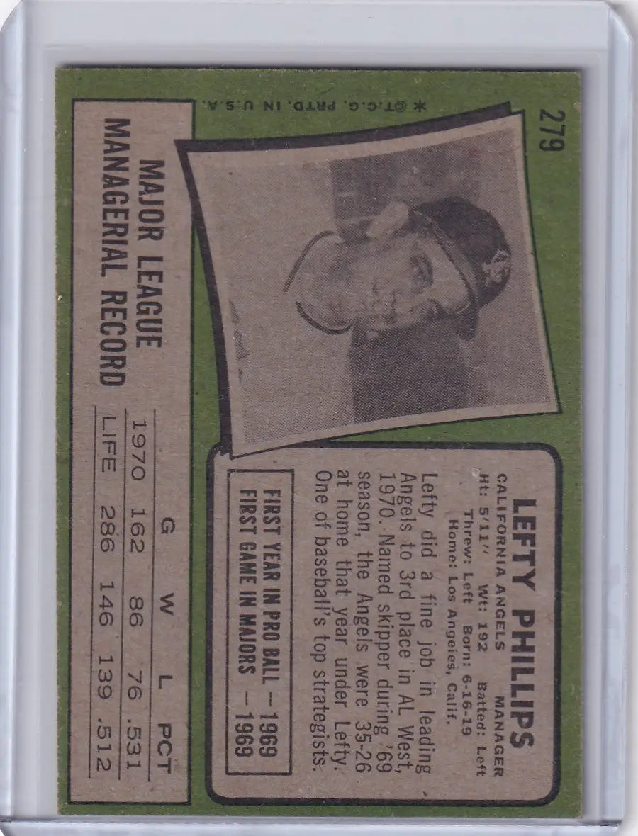 1971 Topps Baseball #279 Lefty Phillips - California Angels