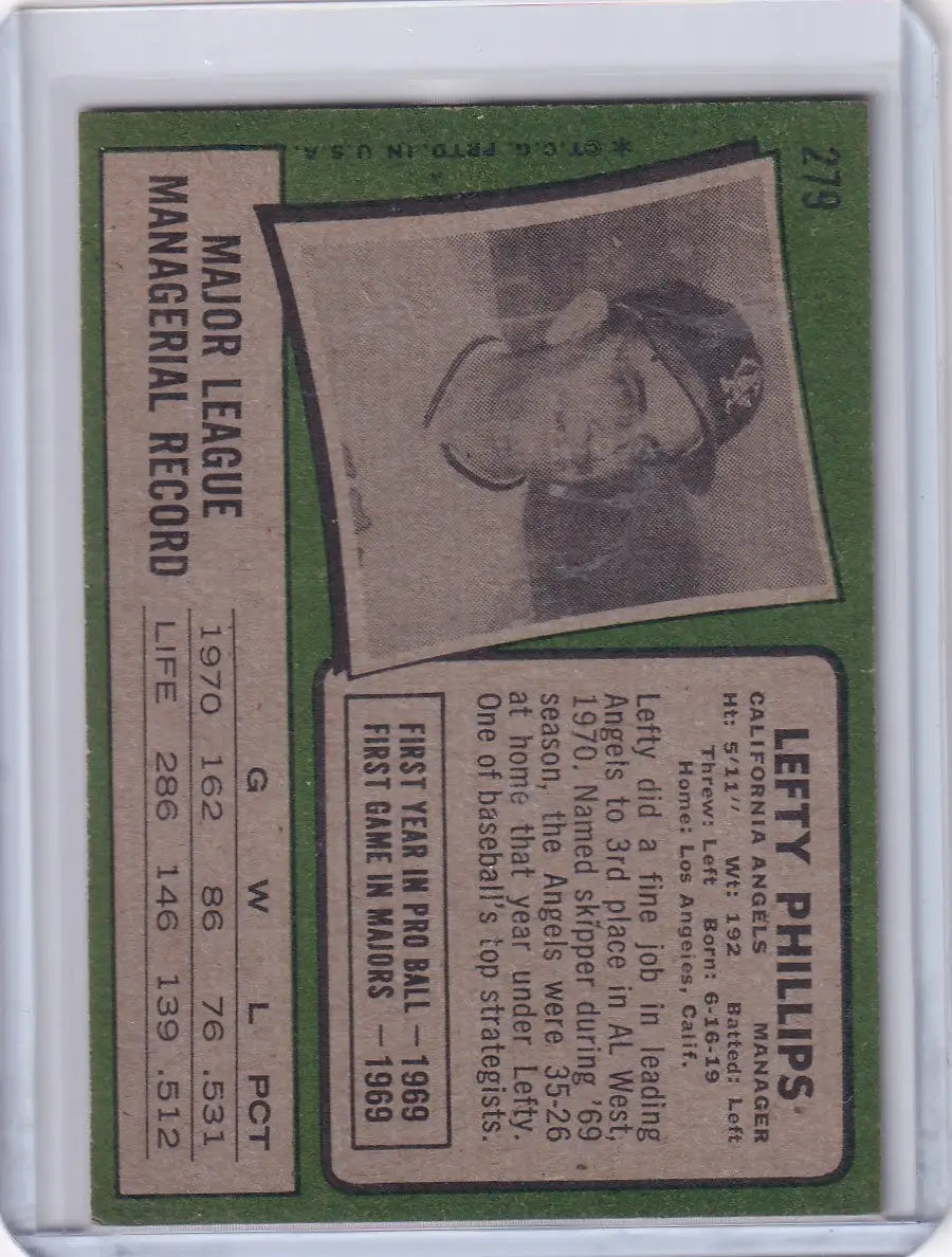 1971 Topps Baseball #279 Lefty Phillips - California Angels