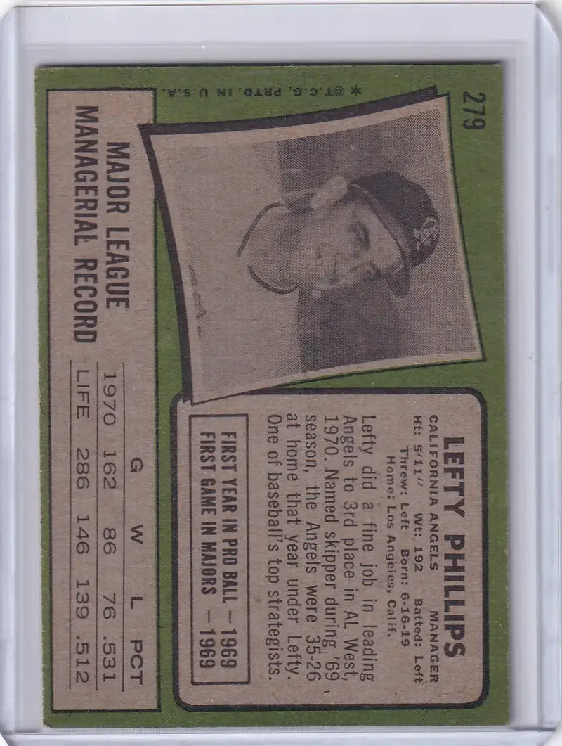 1971 Topps Baseball #279 Lefty Phillips - California Angels