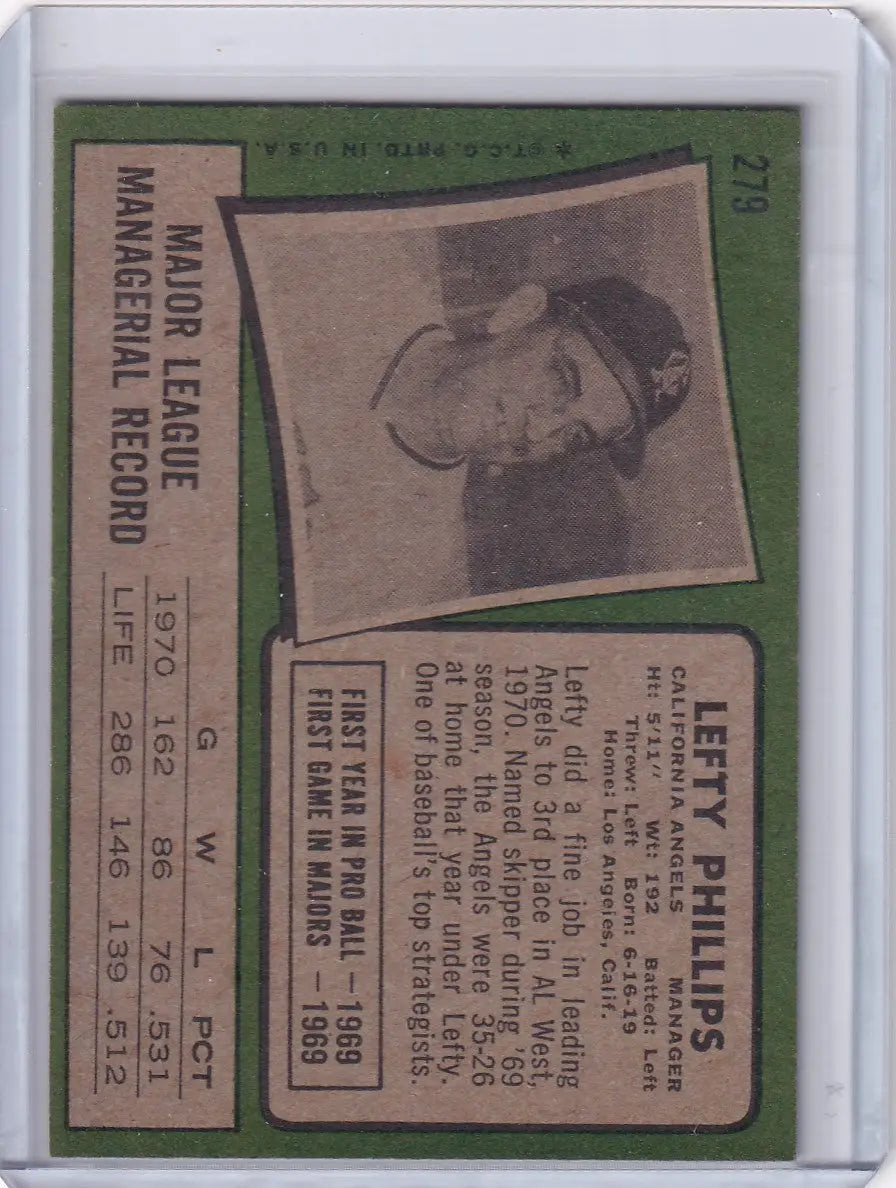 1971 Topps Baseball #279 Lefty Phillips - California Angels