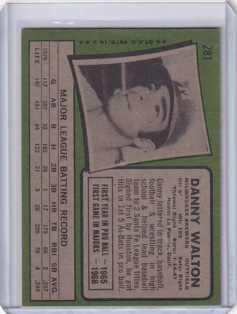 1971 Topps Baseball #281 Danny Walton - Milwaukee Brewers