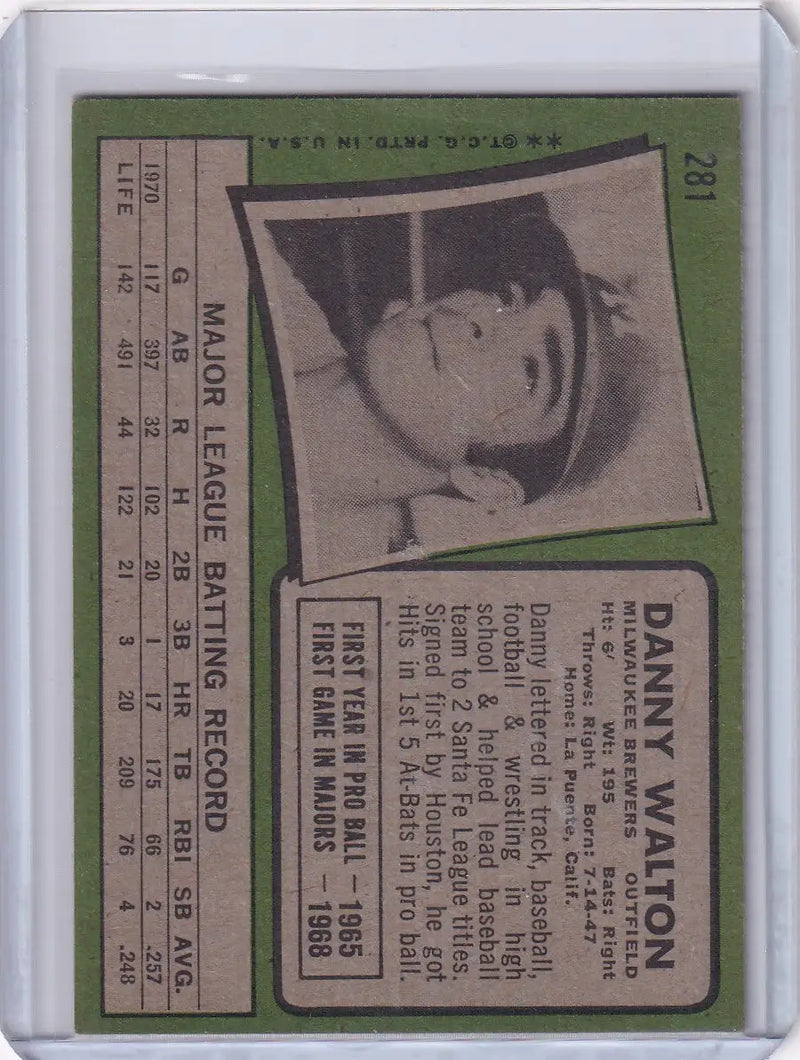 1971 Topps Baseball #281 Danny Walton - Milwaukee Brewers