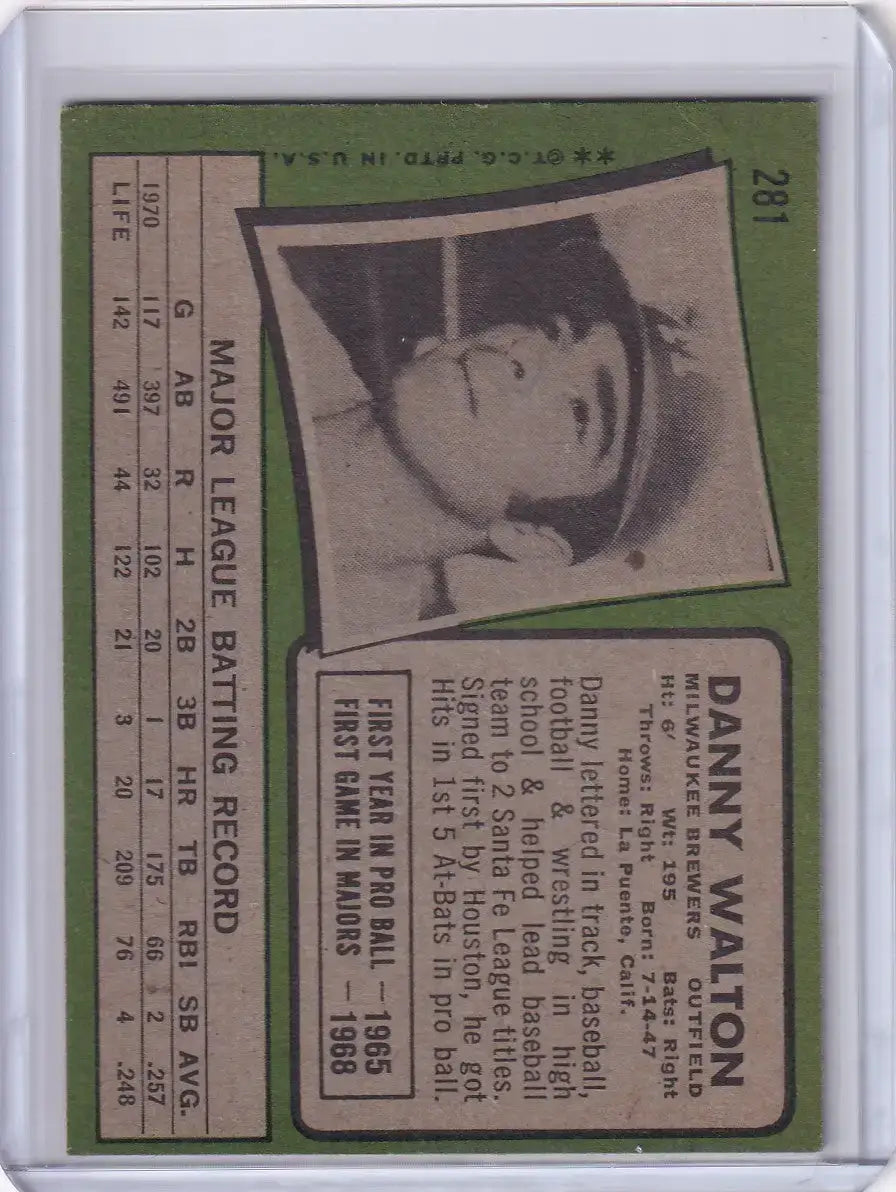 1971 Topps Baseball #281 Danny Walton - Milwaukee Brewers