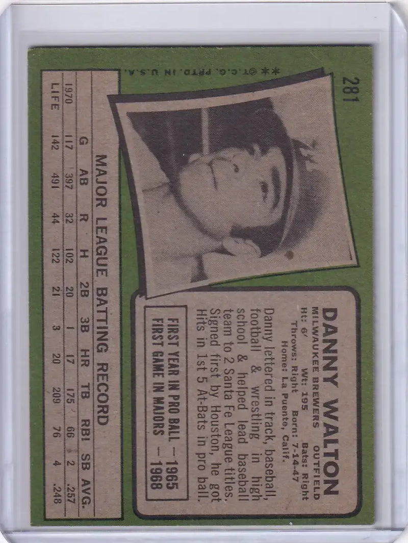 1971 Topps Baseball #281 Danny Walton - Milwaukee Brewers