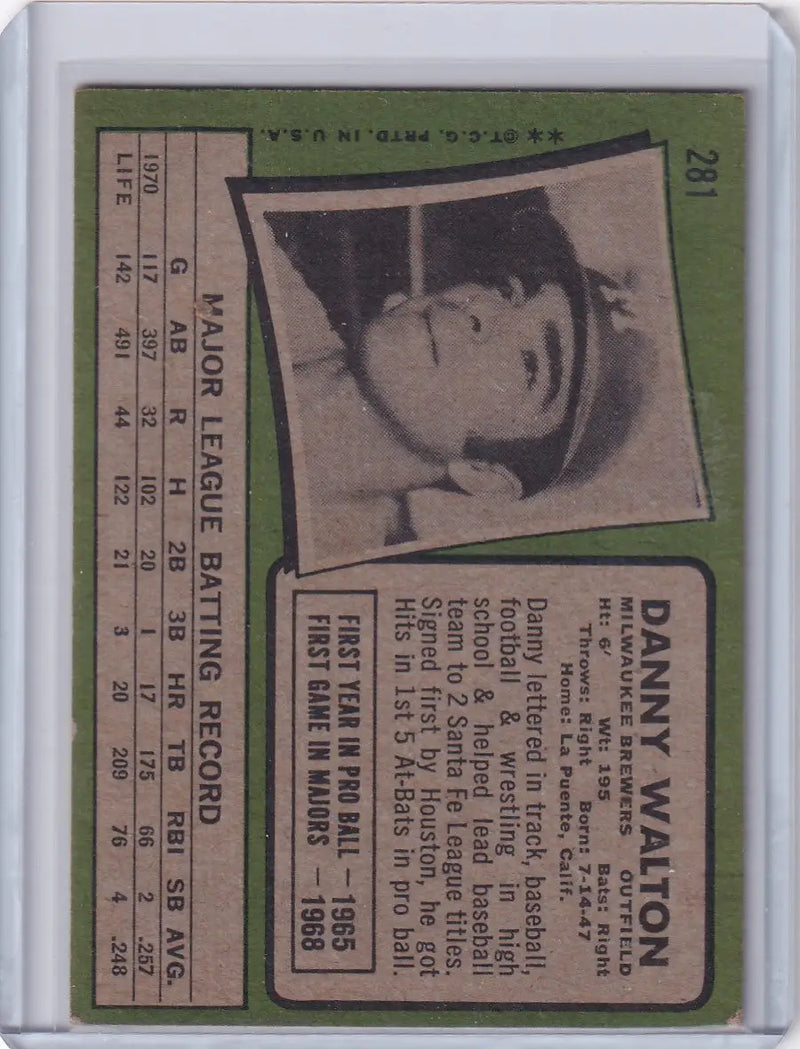 1971 Topps Baseball #281 Danny Walton - Milwaukee Brewers