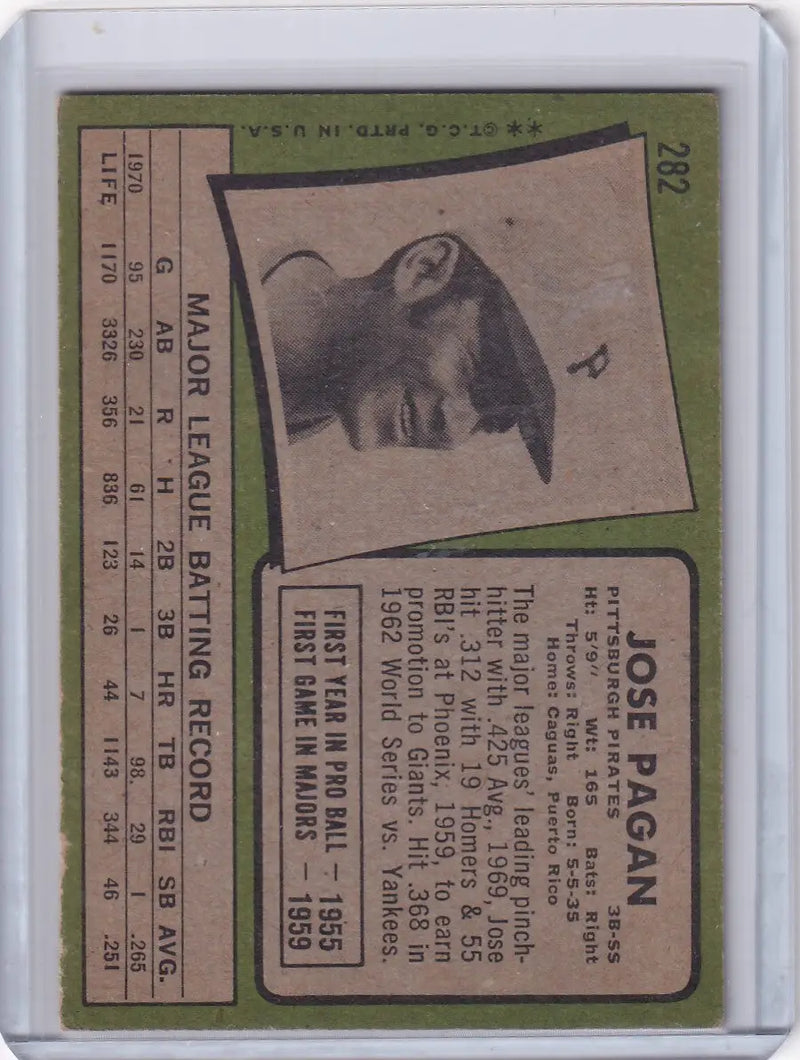 1971 Topps Baseball #282 Jose Pagan - Pittsburgh Pirates