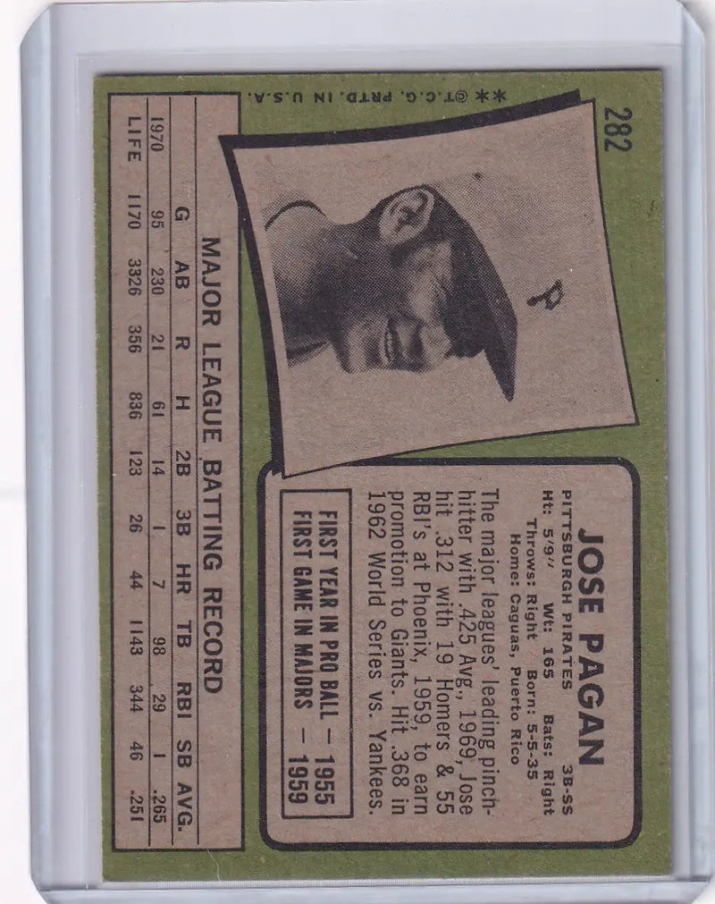 1971 Topps Baseball #282 Jose Pagan - Pittsburgh Pirates
