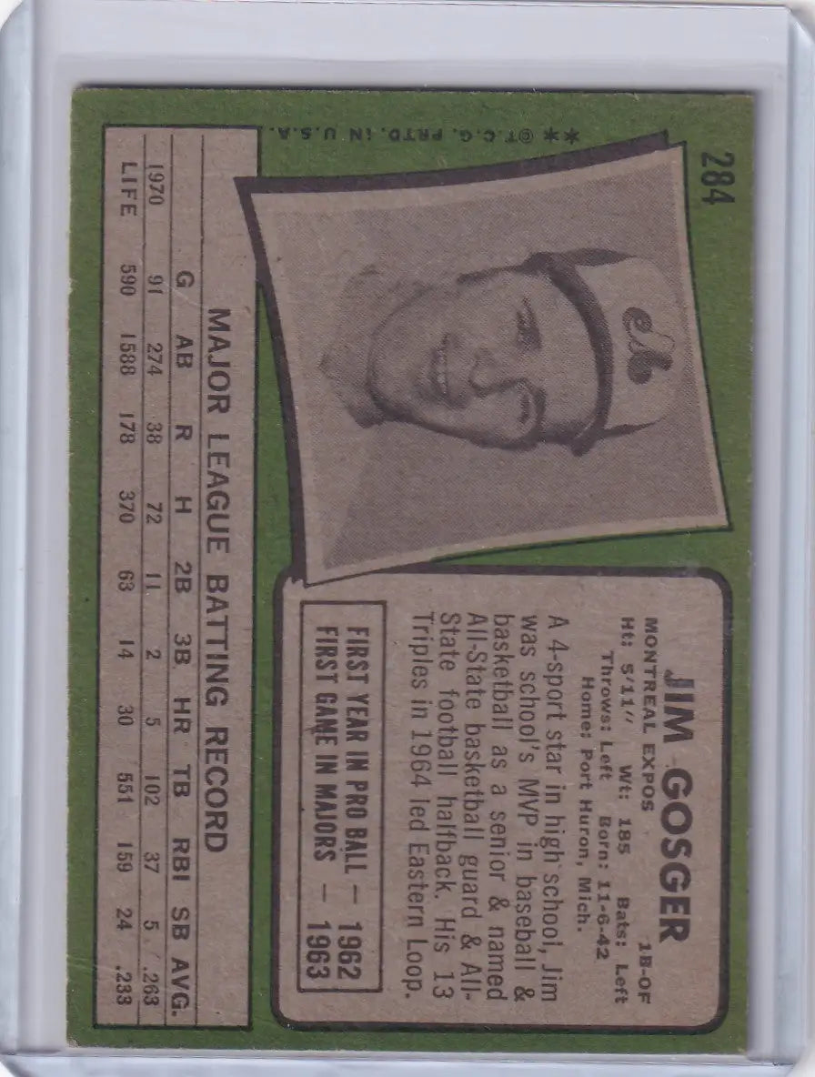 1971 Topps Baseball #284 Jim Gosger - Montreal Expos