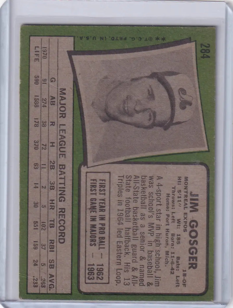 1971 Topps Baseball #284 Jim Gosger - Montreal Expos