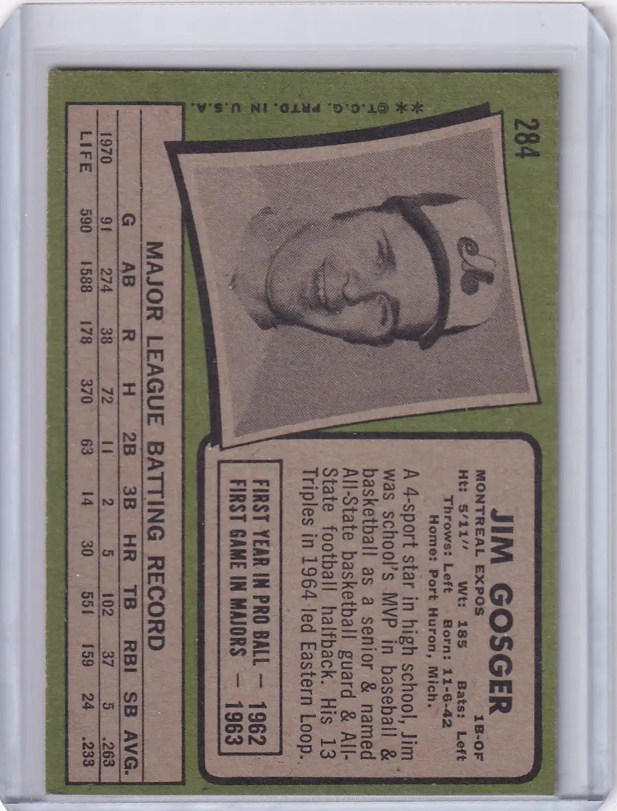 1971 Topps Baseball #284 Jim Gosger - Montreal Expos