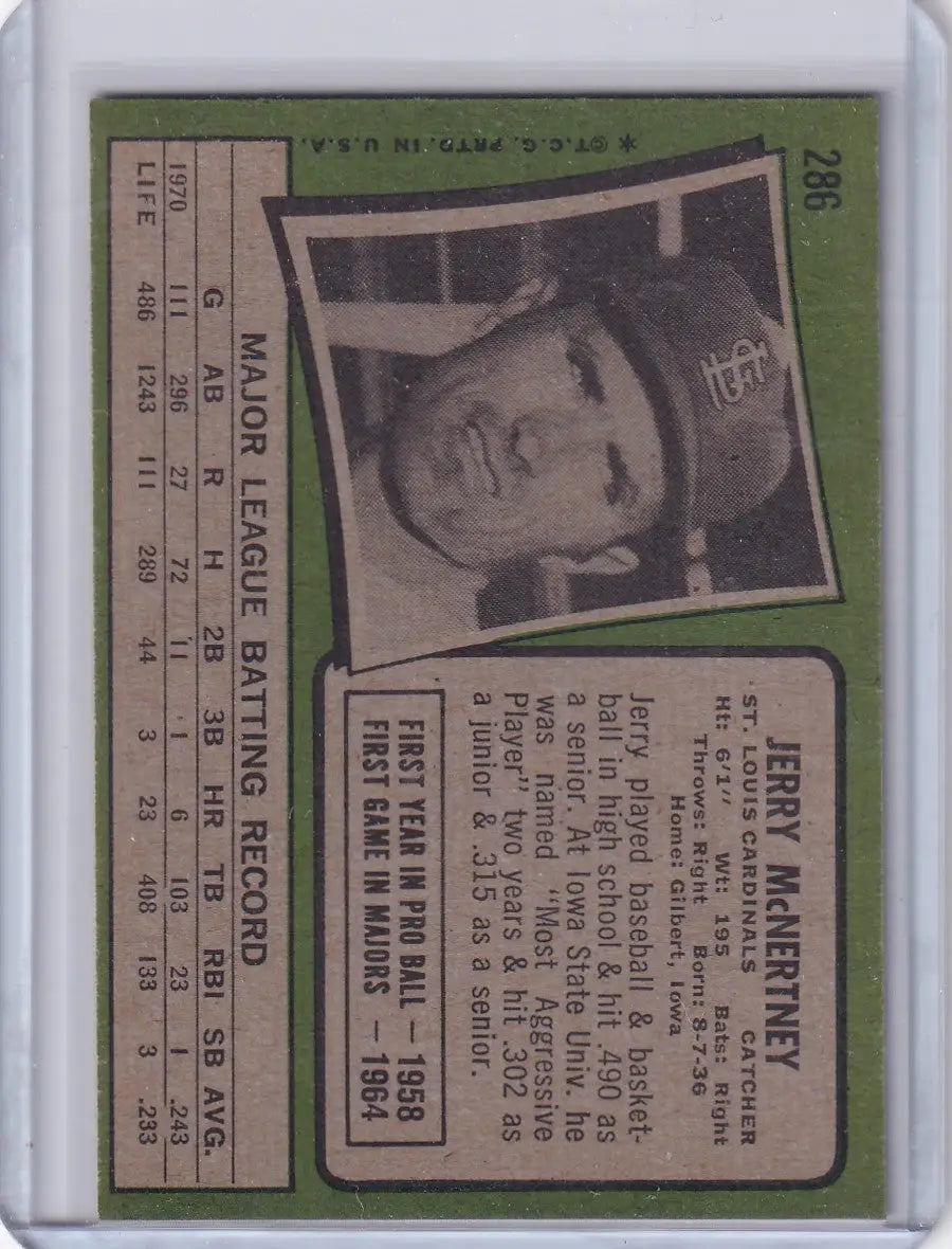 1971 Topps Baseball #286 Jerry McNertney - St. Louis Cardinals