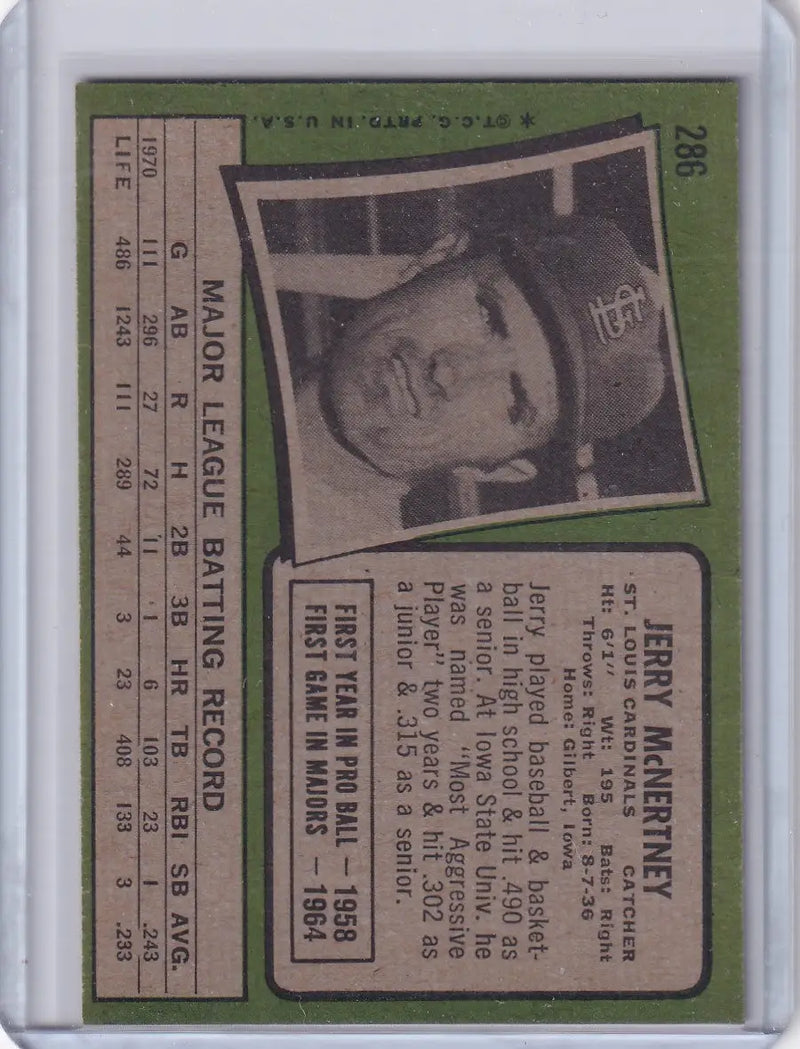 1971 Topps Baseball #286 Jerry McNertney - St. Louis Cardinals