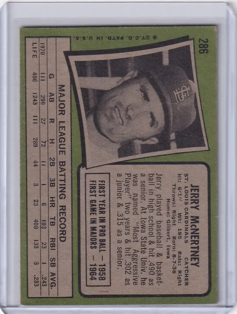 1971 Topps Baseball #286 Jerry McNertney - St. Louis Cardinals
