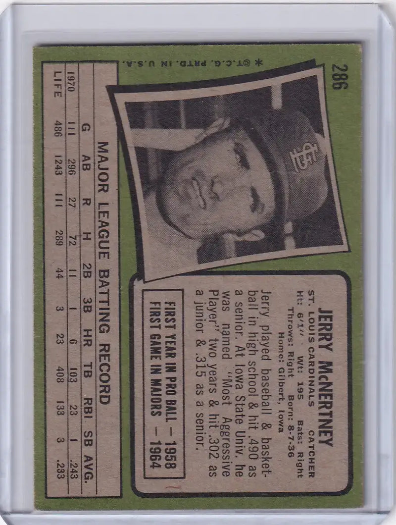 1971 Topps Baseball #286 Jerry McNertney - St. Louis Cardinals