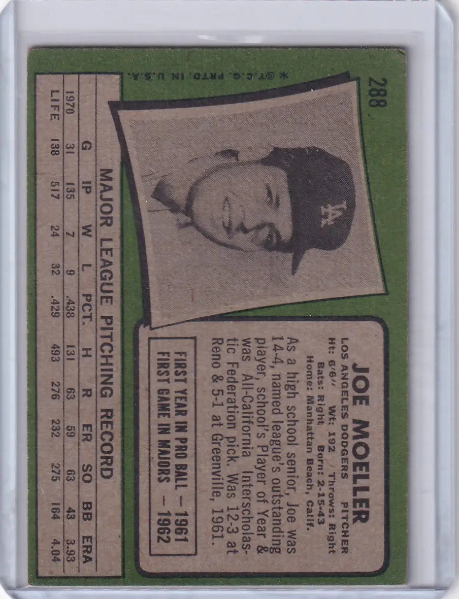 Vintage Joe Moeller baseball card from 1971 Topps Baseball featuring Los Angeles Dodgers