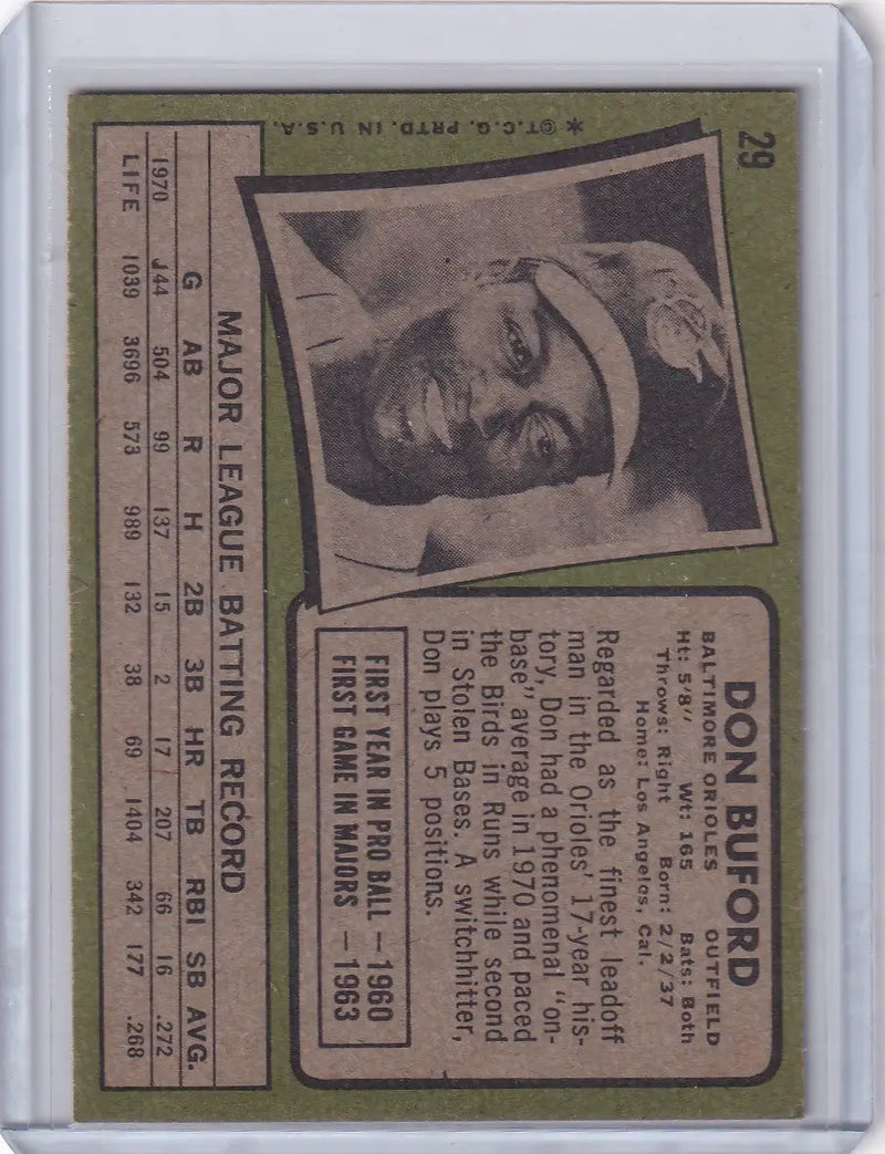 1971 Topps Baseball #29 Don Buford - Baltimore Orioles