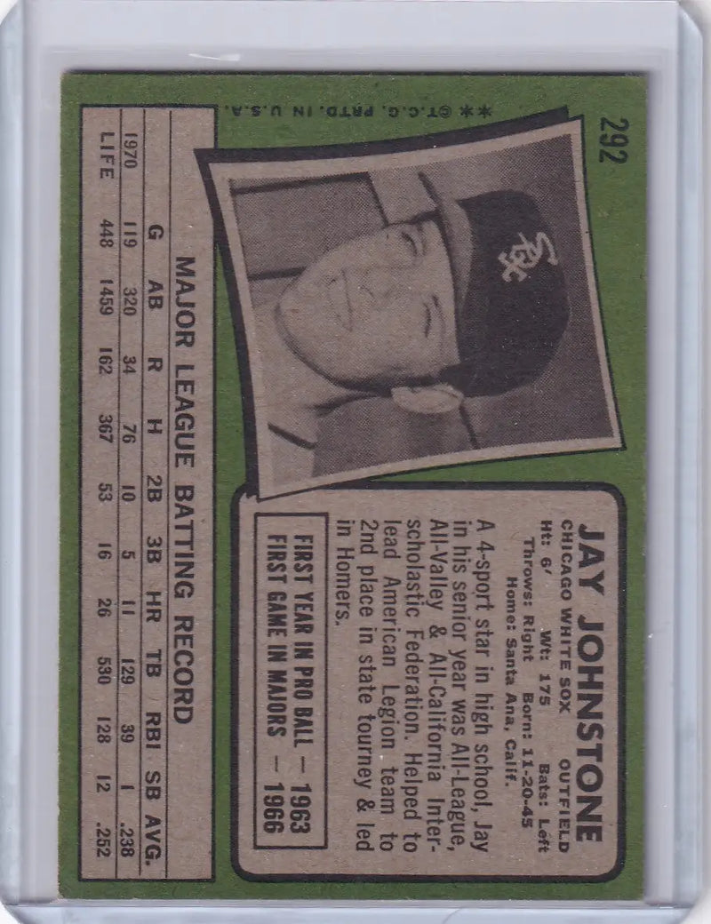 1971 Topps Baseball #292 Jay Johnstone - Chicago White Sox