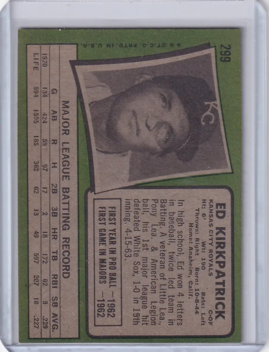 1971 Topps Baseball #299 Ed Kirkpatrick - Kansas City Royals