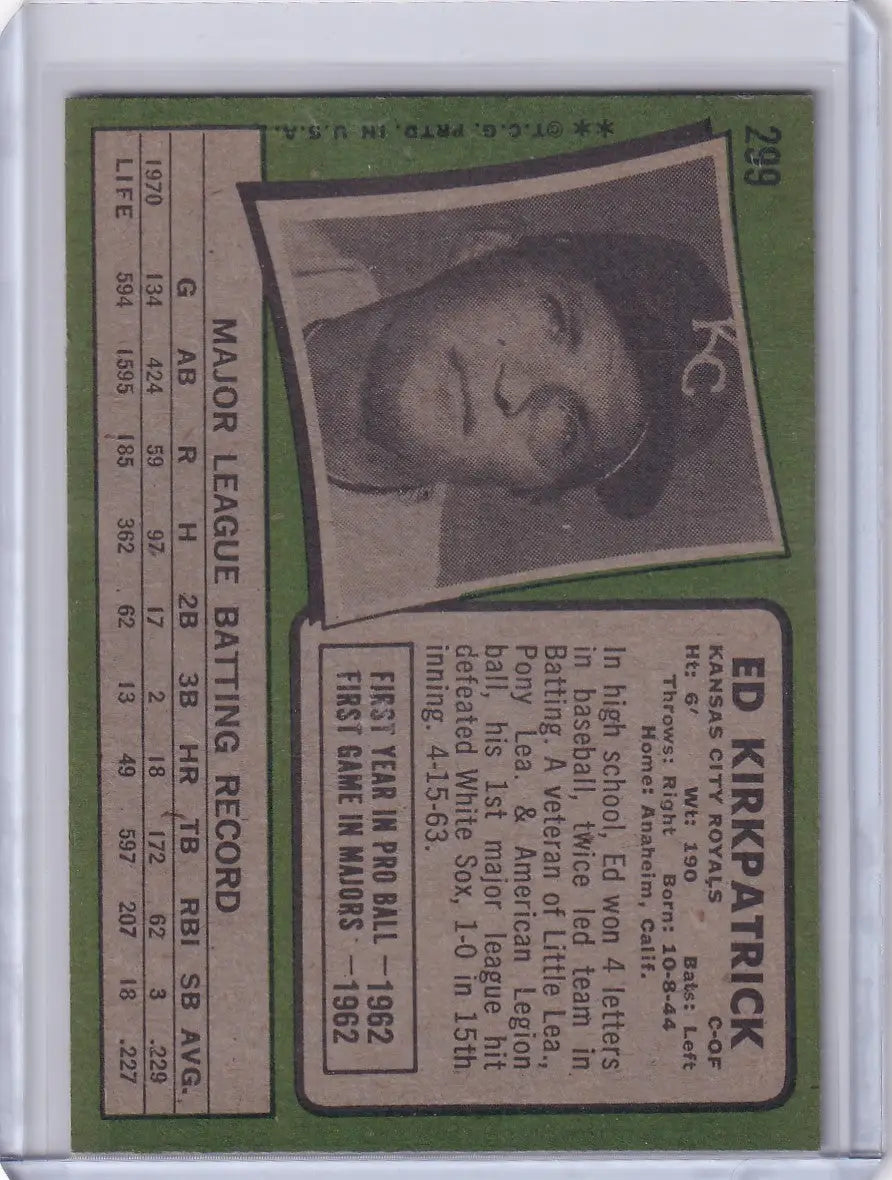 1971 Topps Baseball #299 Ed Kirkpatrick - Kansas City Royals