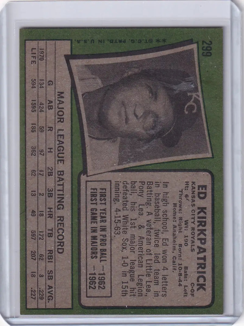 1971 Topps Baseball #299 Ed Kirkpatrick - Kansas City Royals