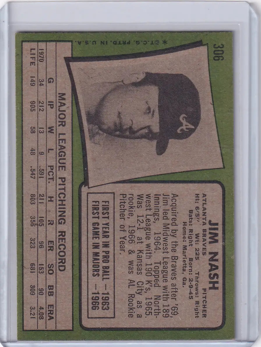1971 Topps Baseball #306 Jim Nash - Atlanta Braves