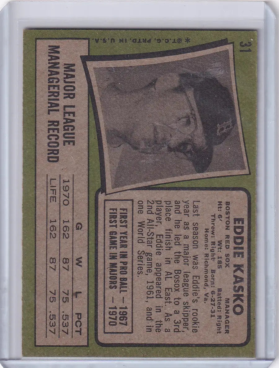 1971 Topps Baseball #31 Eddie Kasko - Boston Red Sox