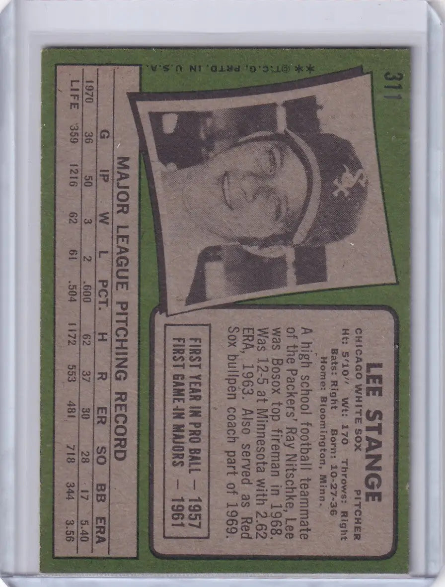 1971 Topps Baseball #311 Lee Stange - Chicago White Sox