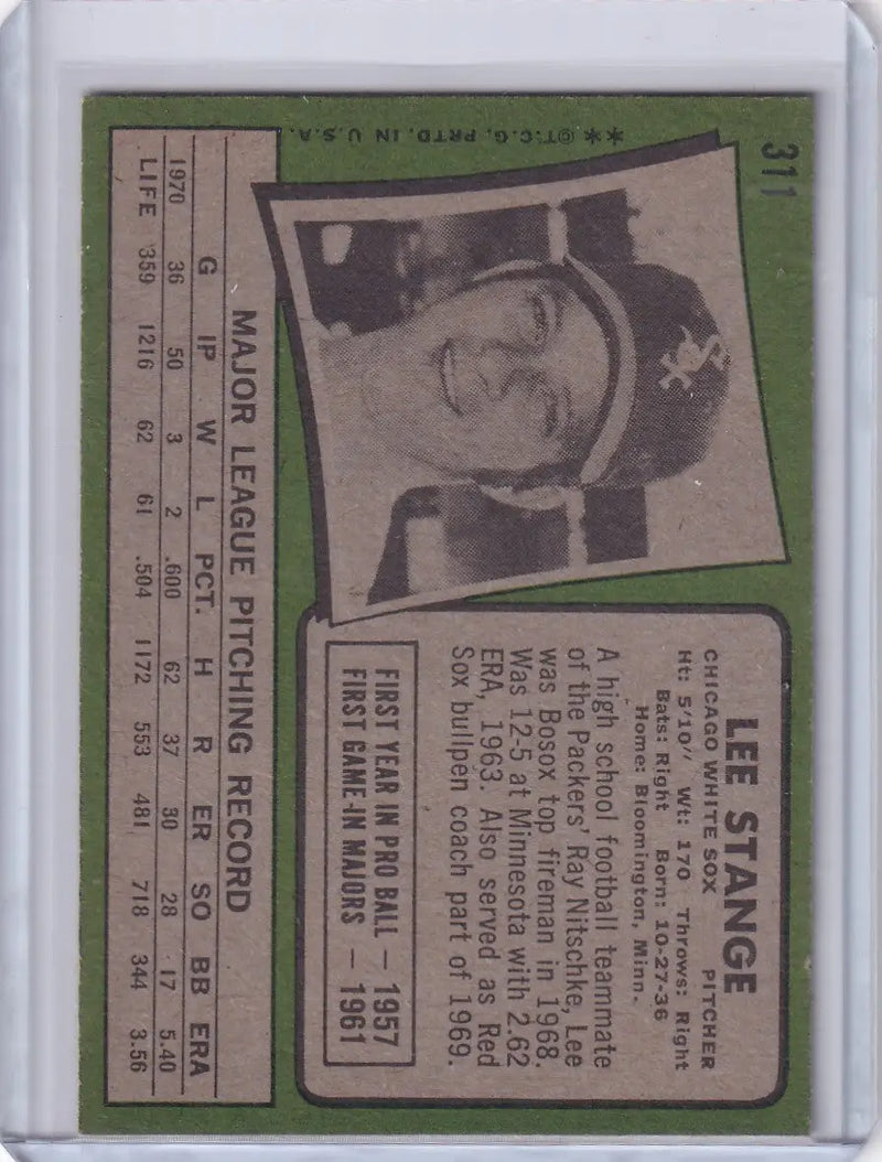 1971 Topps Baseball #311 Lee Stange - Chicago White Sox