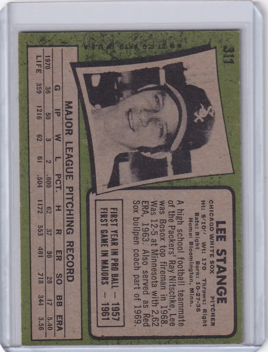 1971 Topps Baseball #311 Lee Stange - Chicago White Sox