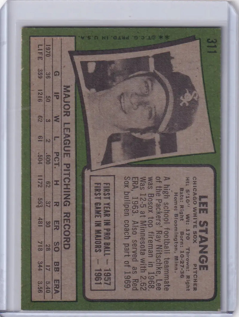 1971 Topps Baseball #311 Lee Stange - Chicago White Sox