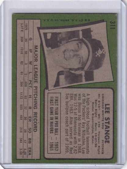 1971 Topps Baseball #311 Lee Stange card featuring Chicago White Sox portrait