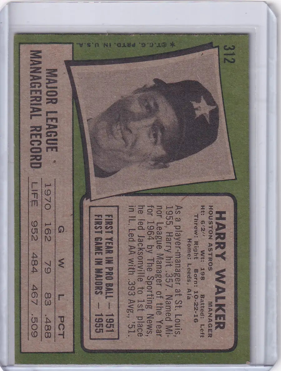 1971 Topps Baseball #312 Harry Walker - Houston Astros