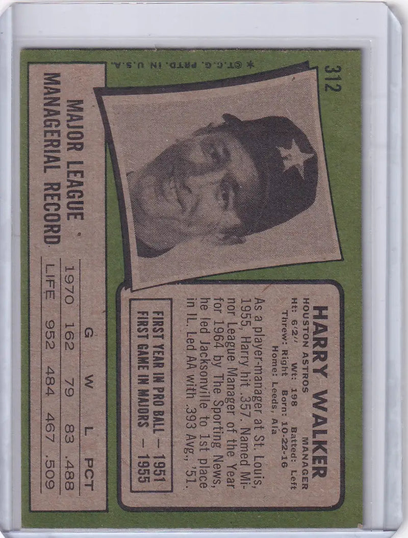 1971 Topps Baseball #312 Harry Walker - Houston Astros