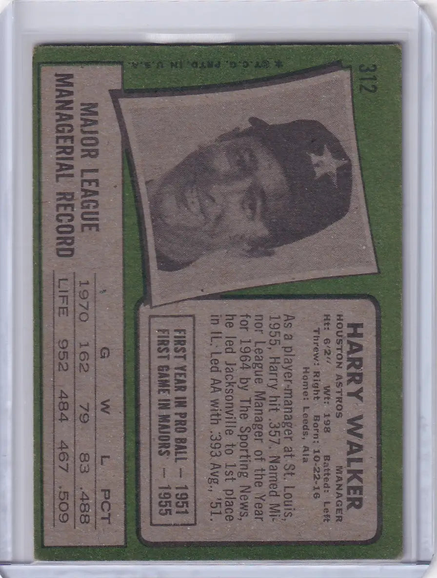 1971 Topps Baseball #312 Harry Walker - Houston Astros