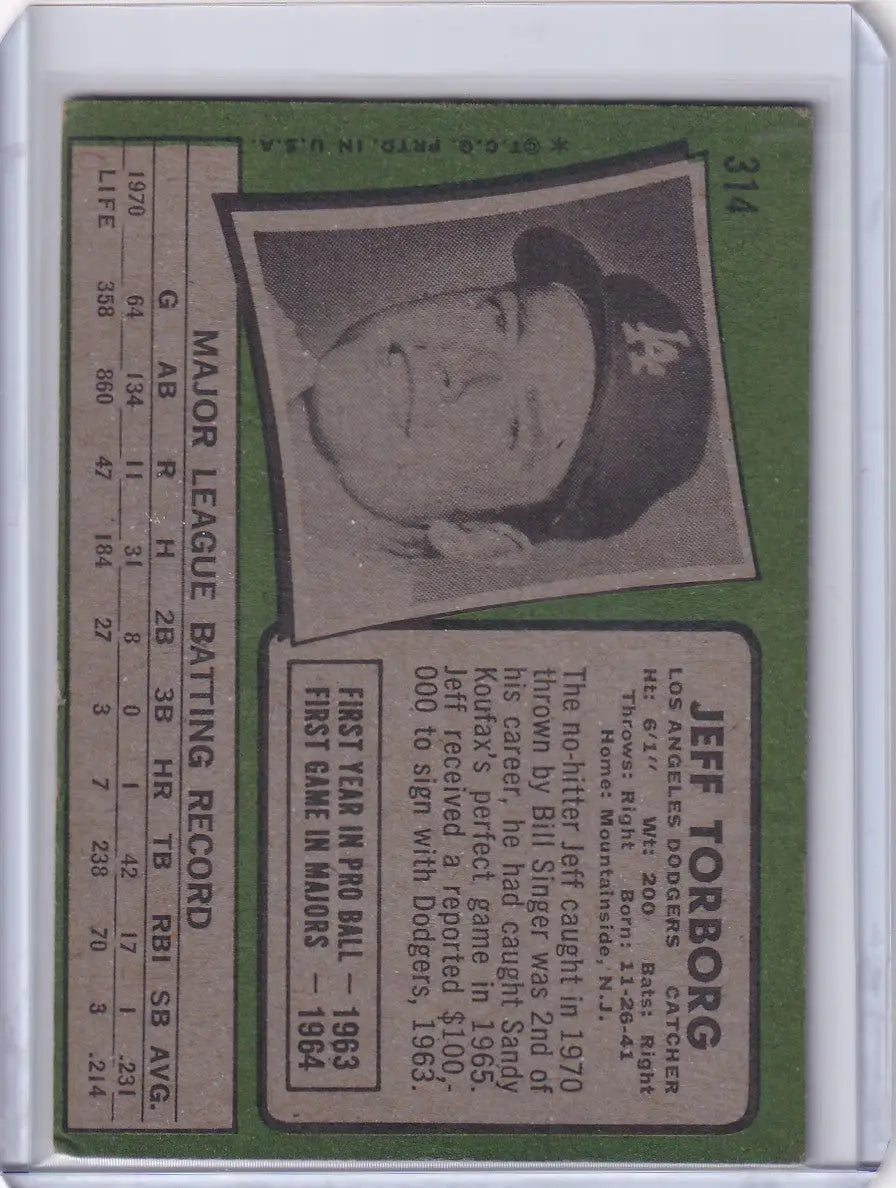 1971 Topps Baseball #314 Jeff Torborg - Los Angeles Dodgers